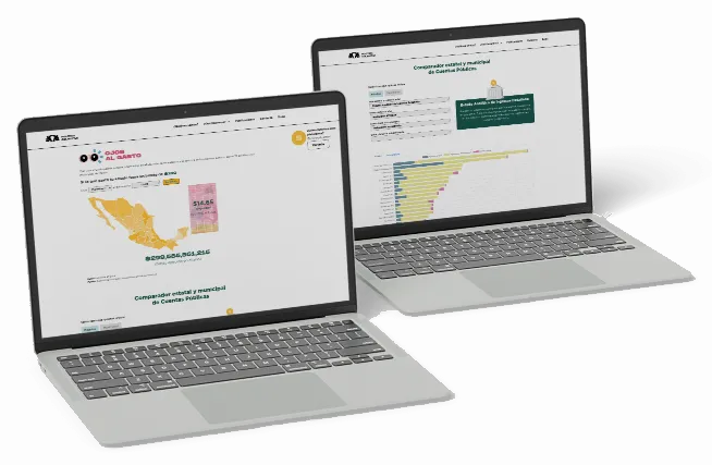 Dos portátiles con el mapa de gasto estatal y el comparador de Ojos al Gasto.
